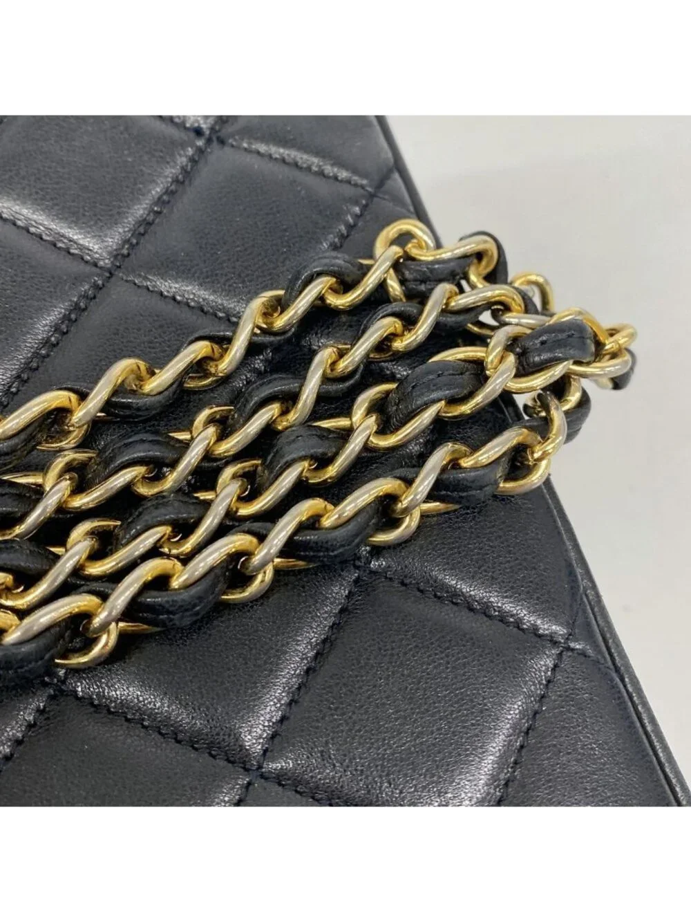 Chanel Shoulder Bag Quilted Lambskin Black Gold